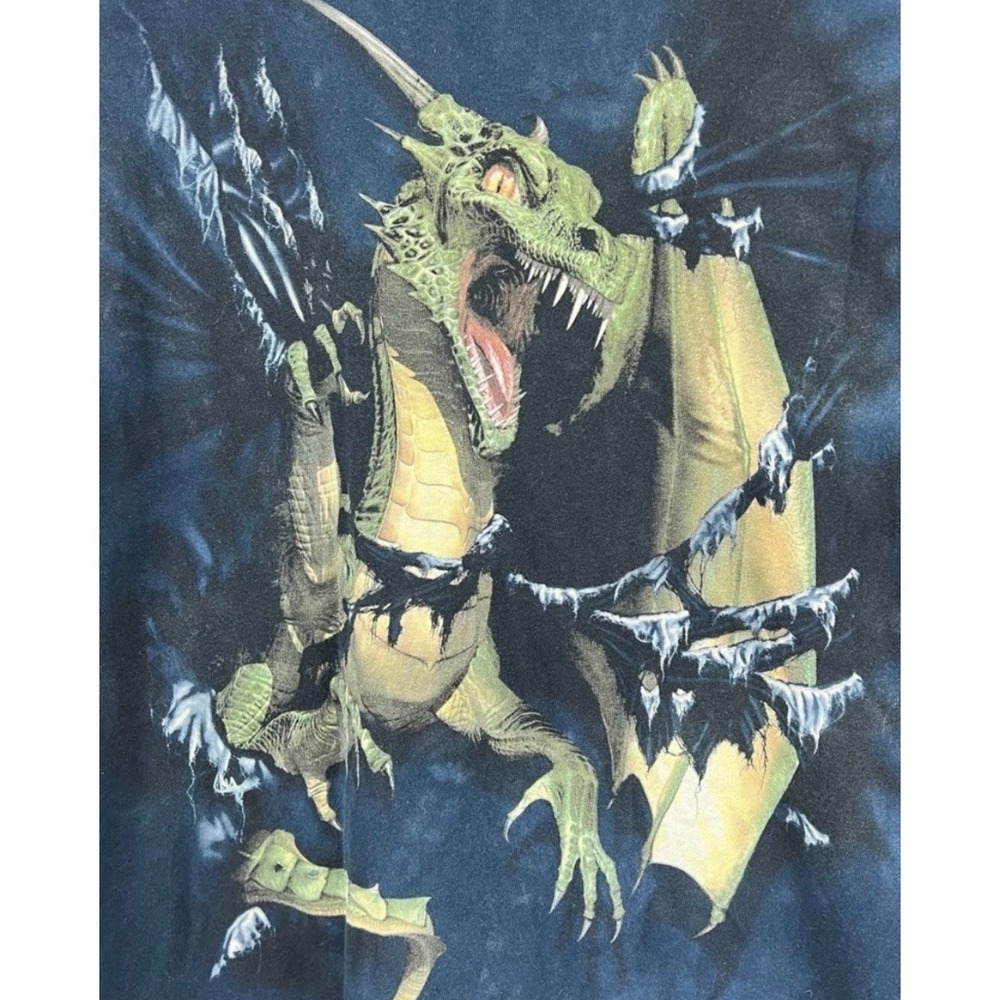 Vtg The Mountain Green Dragon Graphic Tie Dye T-Shirt Mens Large Blue Cotton Tee - Picture 4 of 5